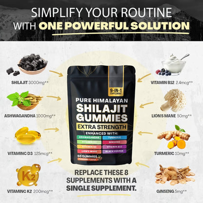 Shilajit Gummies 2000mg with Ashwagandha, Lion's Mane, Turmeric & Vitamins