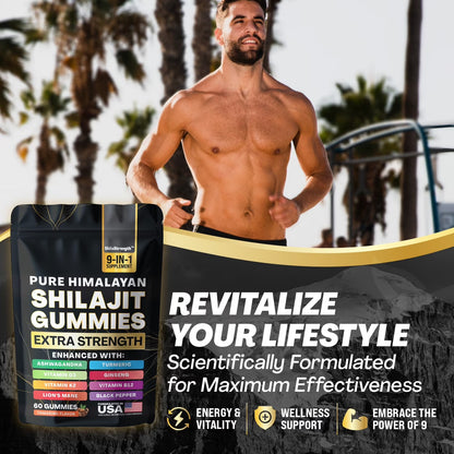 Shilajit Gummies 2000mg with Ashwagandha, Lion's Mane, Turmeric & Vitamins