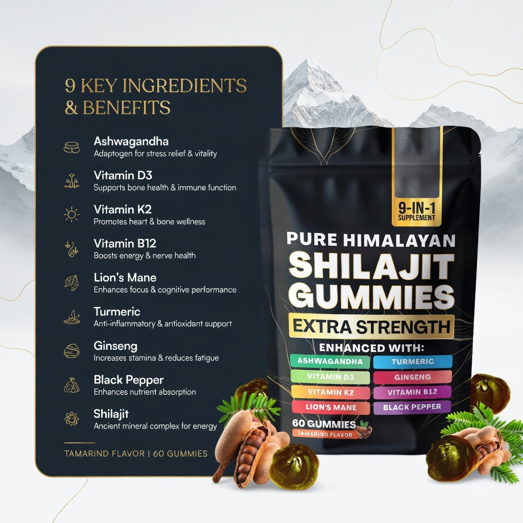 Shilajit Gummies 2000mg with Ashwagandha, Lion's Mane, Turmeric & Vitamins