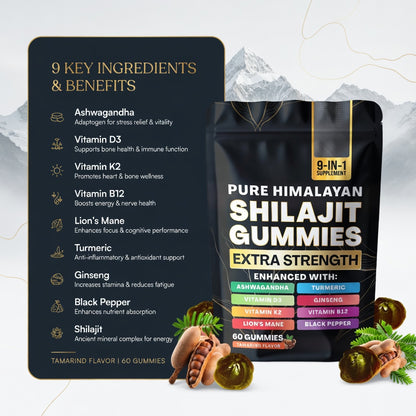 Shilajit Gummies 2000mg with Ashwagandha, Lion's Mane, Turmeric & Vitamins